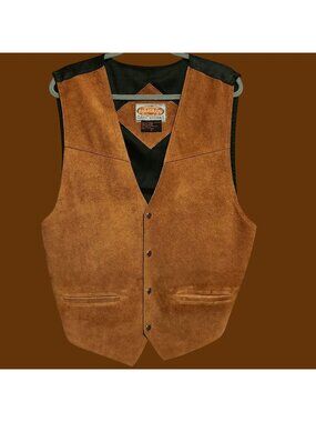 LEATHER Men's Large Vest 2 Pockets, Snaps, Buttons:  Great Seal of Oklahoma 1907
